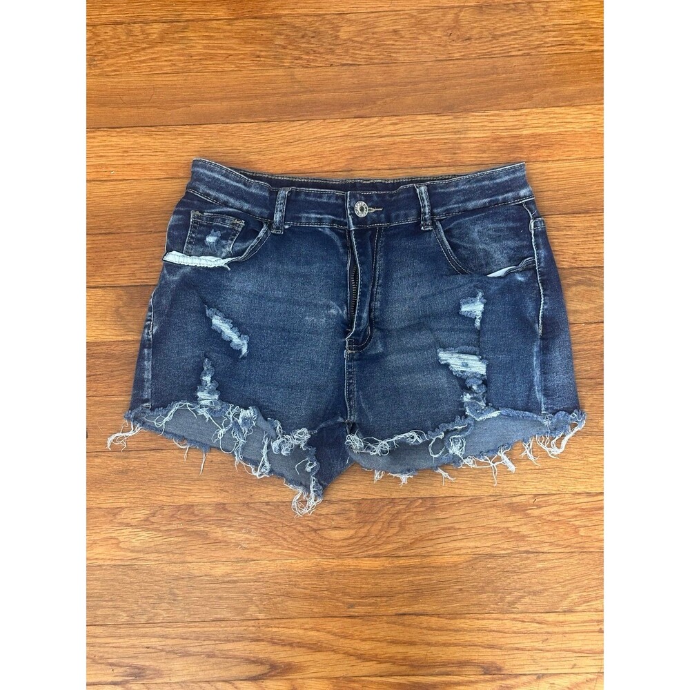 Dark Blue Distressed Denim Shorts